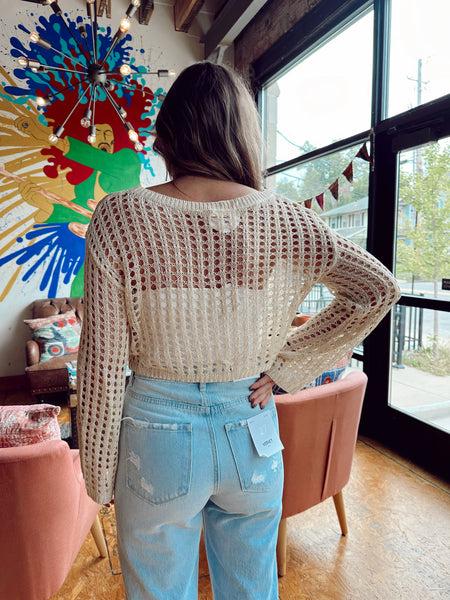 Fishnet Cream Cropped Sweater