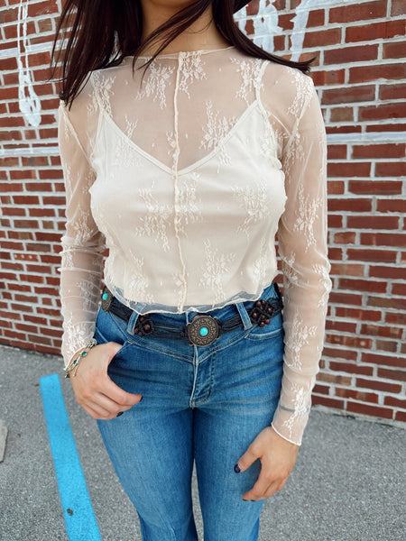 Leather & Lace Cream Cropped Top