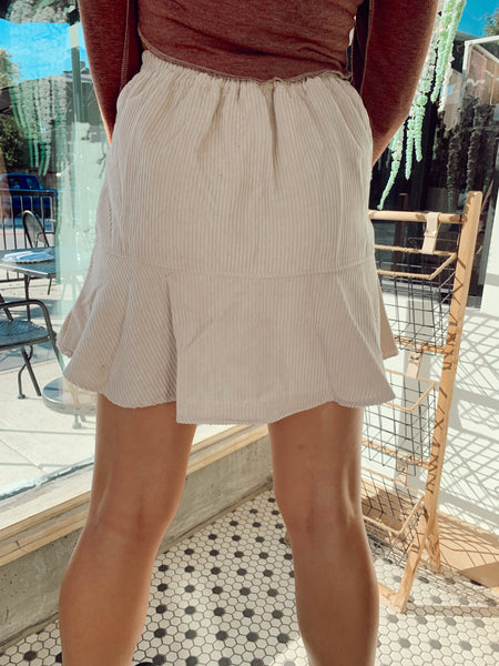 Final Sale - Ivory Flare Corduroy Mini Skirt