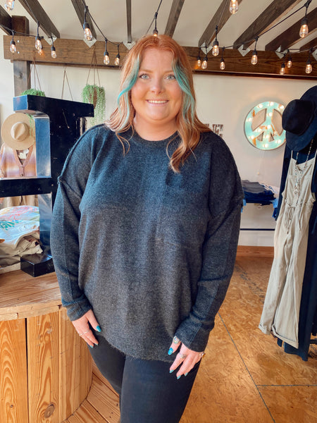 Curvy Charcoal Soft Sweater with Pocket