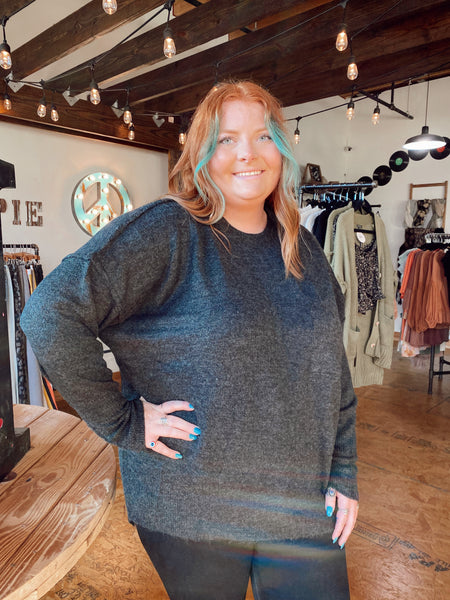Curvy Charcoal Soft Sweater with Pocket