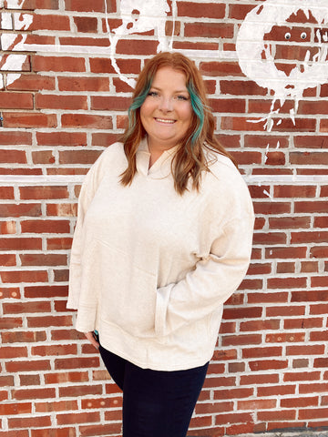 Curvy Taupe Waffle Knit Pullover